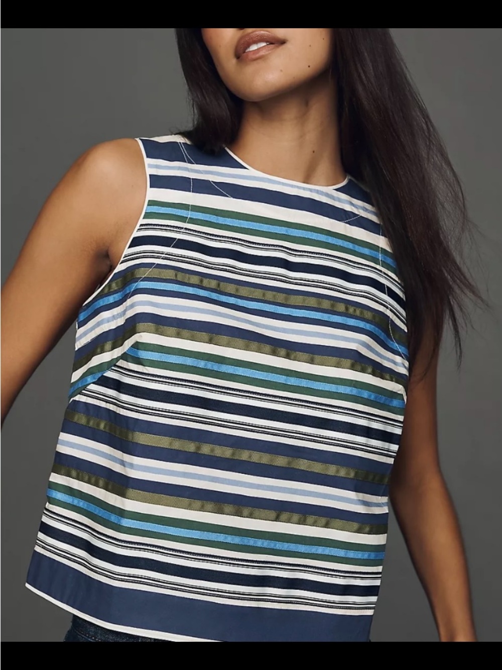 Maeve Striped Crewneck Tank in Blue, Navy.